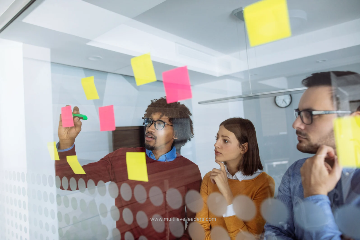 Middle managers and strategy execution team translating plans into local decisions during a collaborative strategy session